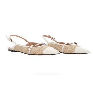 $650 Zimmermann Raffia & Leather Slingback Flats. Size 8.